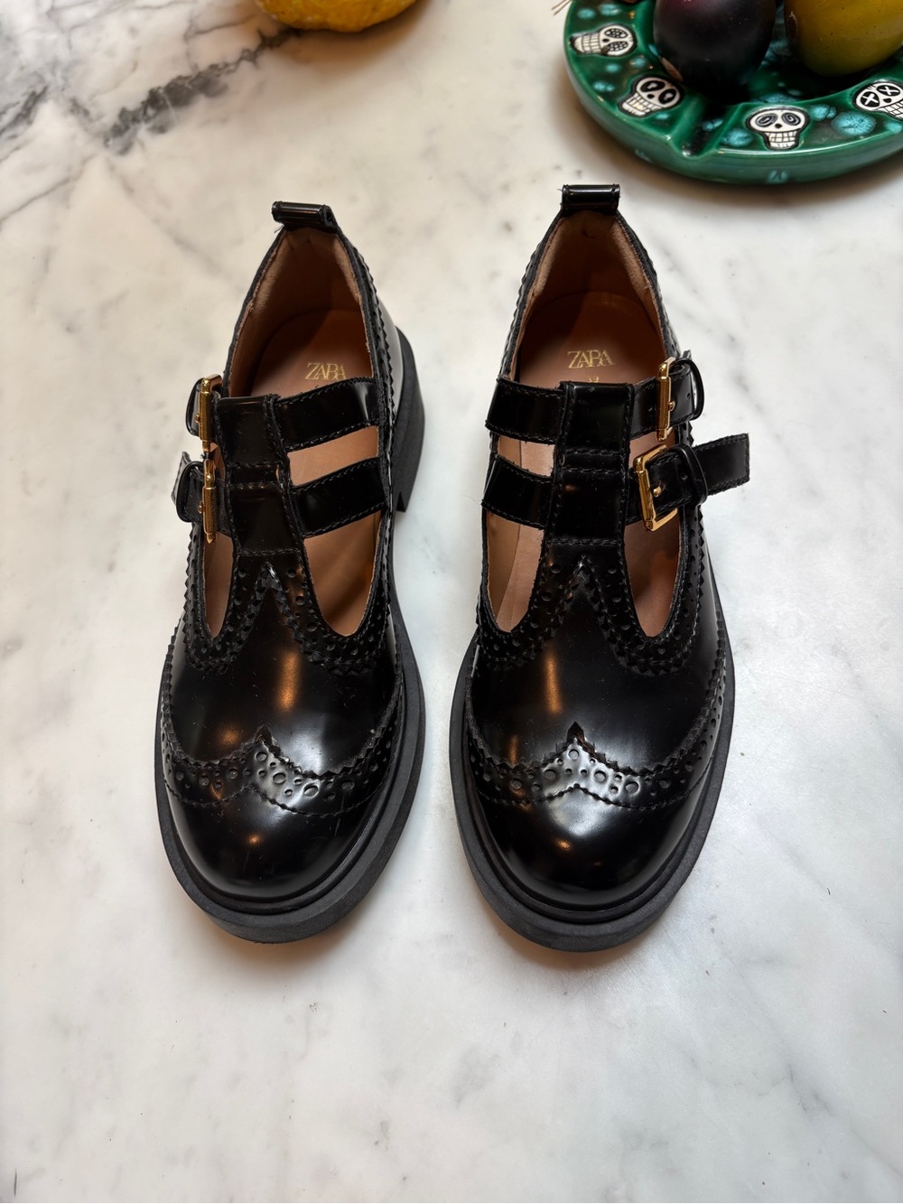 Zara wing tip platform double t-strap shoes